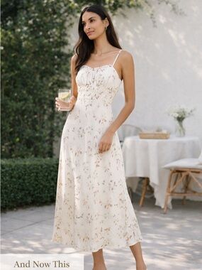 And Now This Floral Midi Dress XL Smocked Bust Flowy Romantic Soft Girl Boho